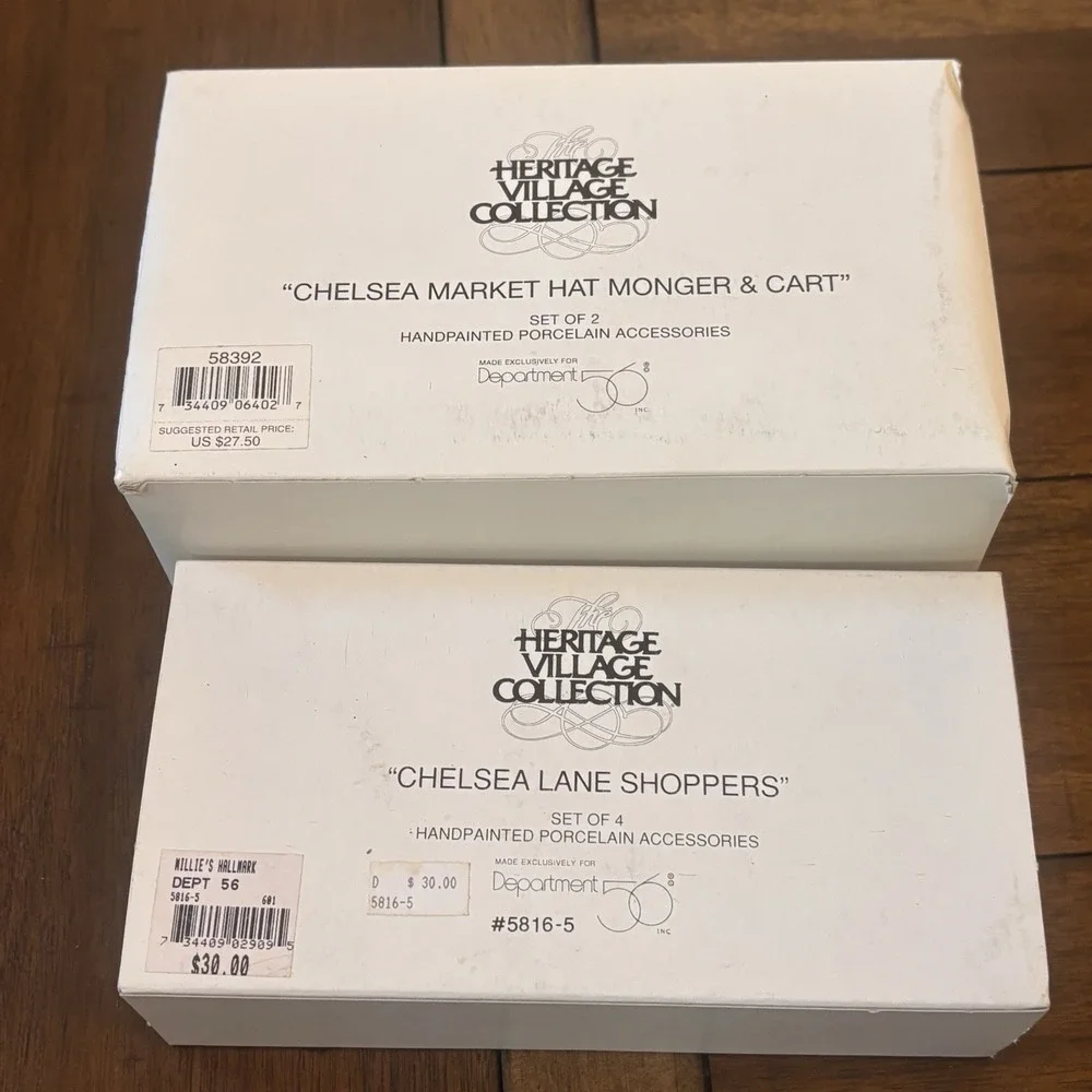 Dept 56 Dickens Village Chelsea Lane Shoppers & Hat Monger Cart Set #58390 58392